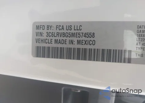 2021 Ram Promaster 1500 High Roof 136 Wb z USA, uszkodzony, nr VIN 3C6LRVBG5ME574558